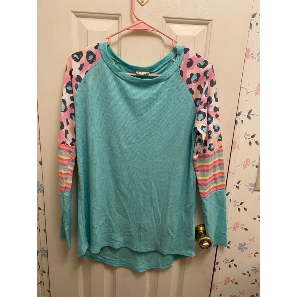 Waffle knit bright colors long sleeve boutique shirt